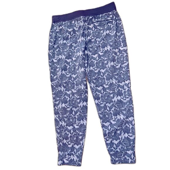 Athleta Trekkie North Floral Jogger Pants Navy Blue White Print Women’s 16 Tall - Picture 4 of 7